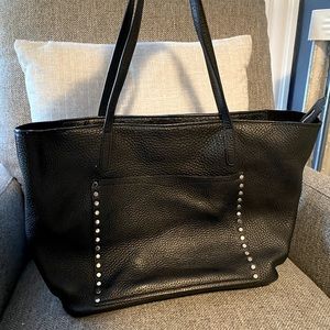 Rebecca Minkoff Soft Black Leather Studded Zip Top Tote